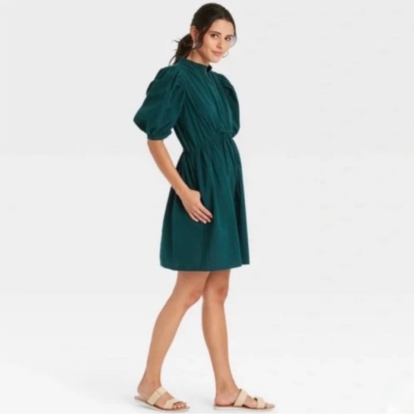 A New Day Puff Sleeve Dress Women’s Size S in Green - Picture 1 of 7